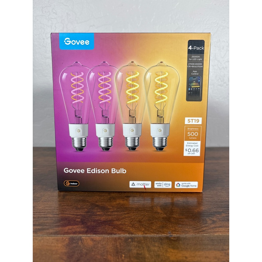 Govee Smart Edison Bulb 4-Pack ST19 RGBIC LED WiFi Bluetooth Matter E26 H14C0